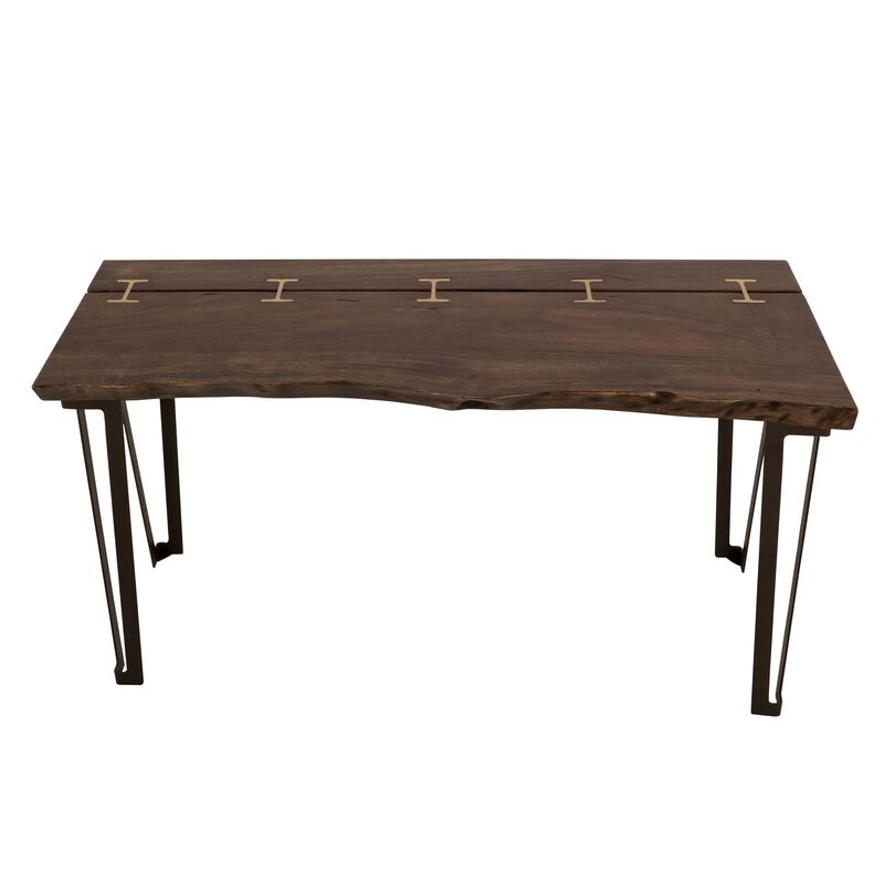Ally Sofa Console Table, Gold Metal Inlays, Brown Parota Wood, 55 Inch image number 2