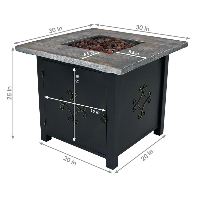 Sunnydaze 30 in Square MGO Propane Gas Fire Pit Table with Lava Rocks