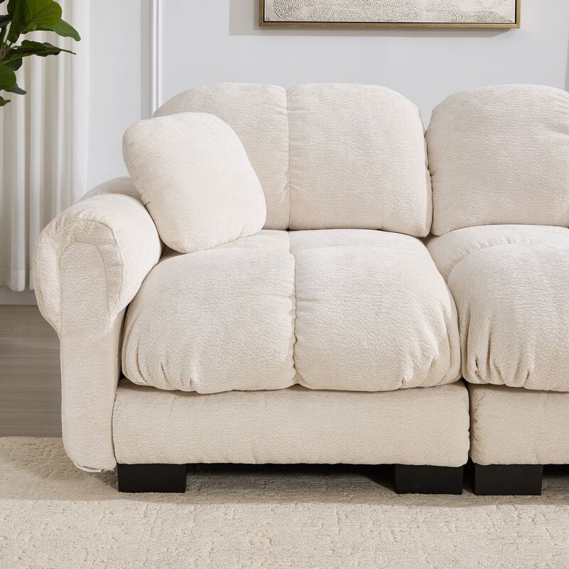 Chenille Cloud 4-Seater Sofa,Exquisite pillows and quilted back cushions,Soft padded armrests,Deep Seat Sofa Couch For Living Room-Orange image number 8