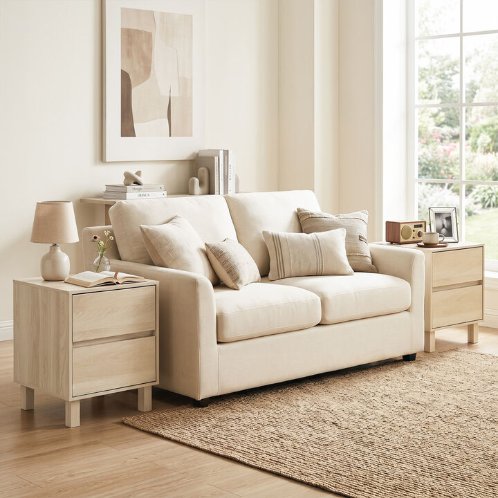 Set of 2 Contemporary Wooden End Tables with Storage Drawers for Sofa and Bedroom Use-Natural