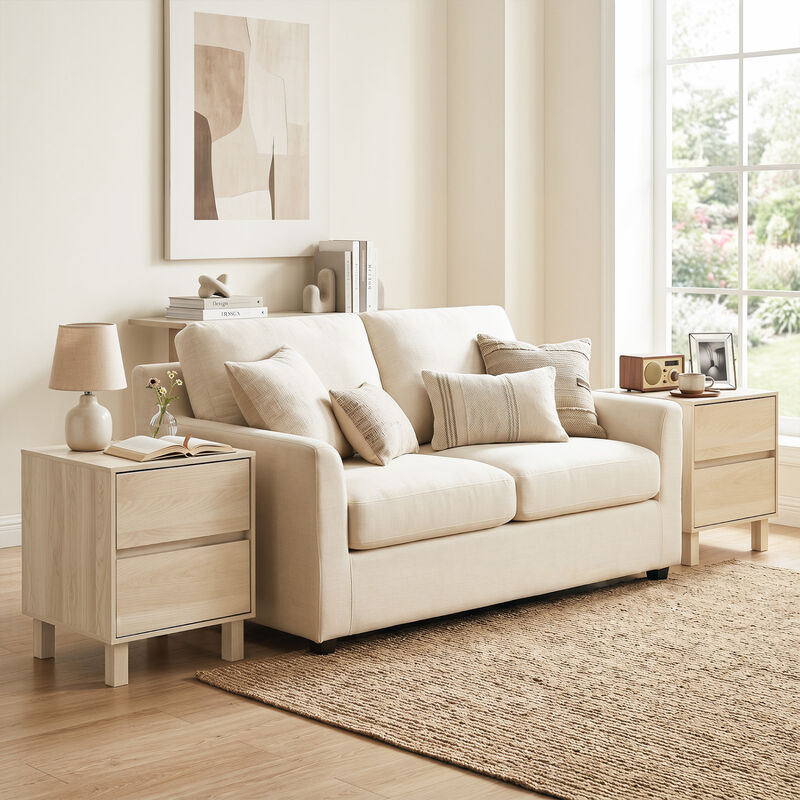 Set of 2 Contemporary Wooden End Tables with Storage Drawers for Sofa and Bedroom Use-Natural image number 1