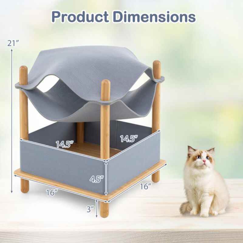 Hivvago 2-Tier Wooden Cat House with Semi-enclosed Condo and Removable Clothes