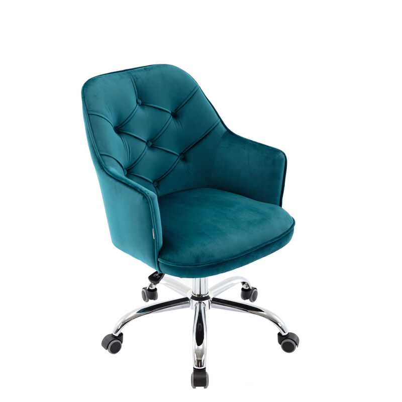 Velvet Swivel Shell Chair for Living Room, Office chair Modern Leisure Arm Chair LAKE BLUE image number 1