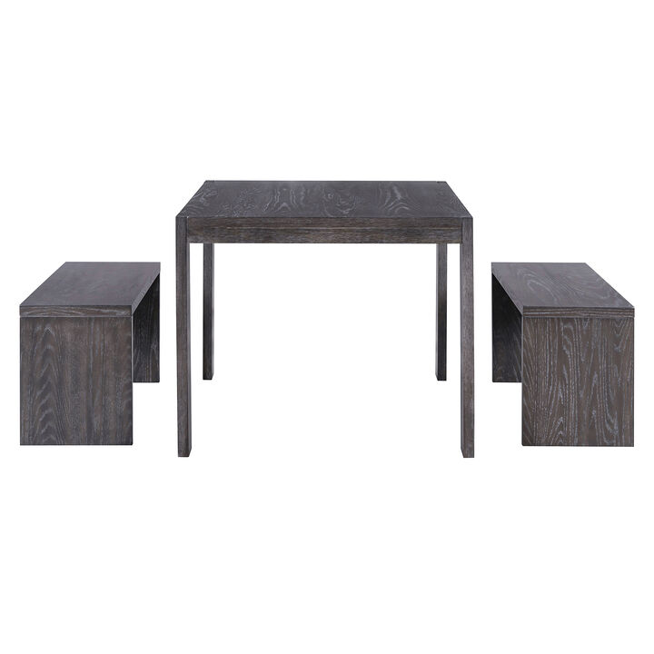 3-piece Farmhouse Style Simple Dining Set, Dining Table and 2 Benches, for Dining Room, Kitchen and Living Room (Natural Wood Wash)