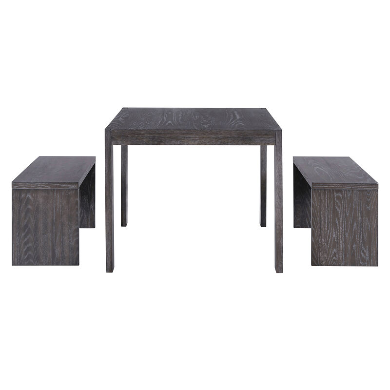 3-piece Farmhouse Style Simple Dining Set, Dining Table and 2 Benches, for Dining Room, Kitchen and Living Room (Natural Wood Wash)