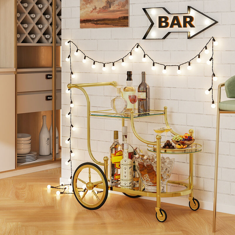 3-Shelf Rolling Bar Cart with Mirrored Glass Shelves – Home Serving Trolley on Wheels