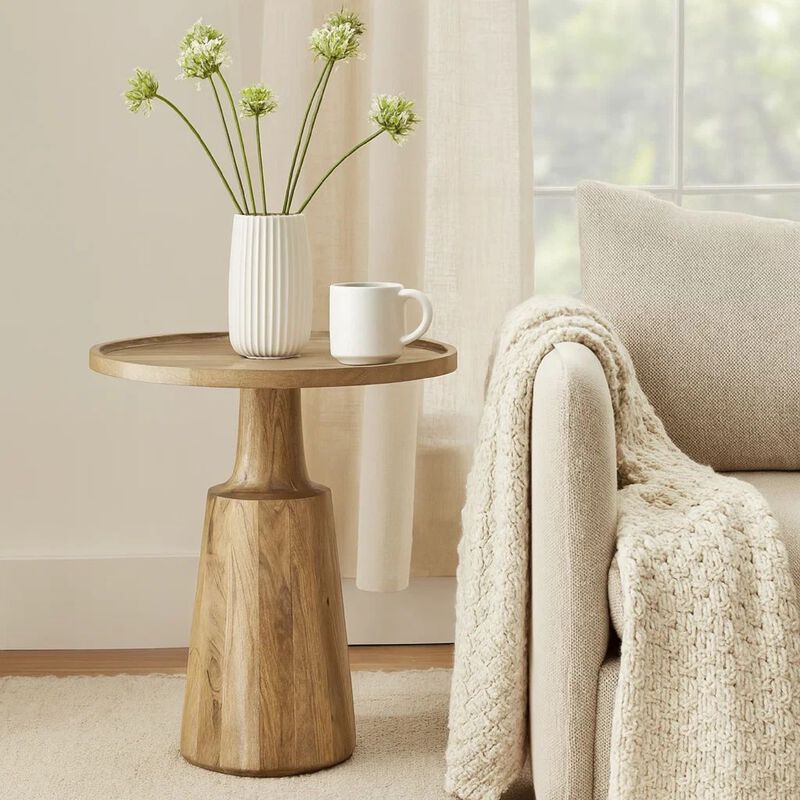 Coch 24 Inch Artisan Accent Table with Round Tabletop, Tapered Base, Brown image number 6