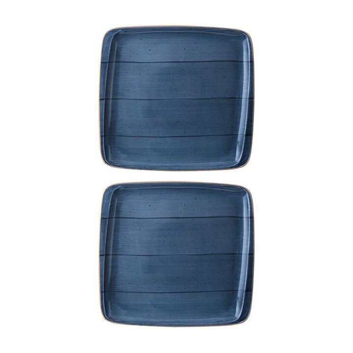 Dusk 8.5" x 8" Square Blue Vitrified Plate (Set of 2)