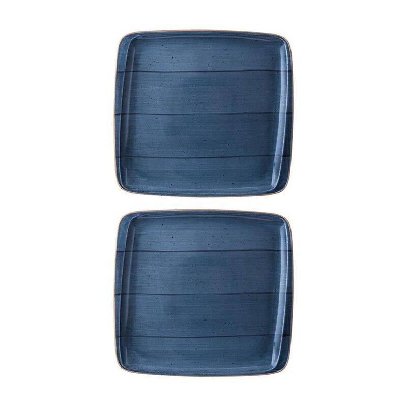 Dusk 8.5" x 8" Square Blue Vitrified Plate (Set of 2) image number 0