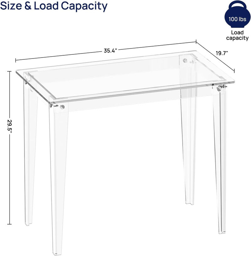 ShipItFurniture Acrylic Computer Desk 35" Crystal Clear Durable Finish image number 2