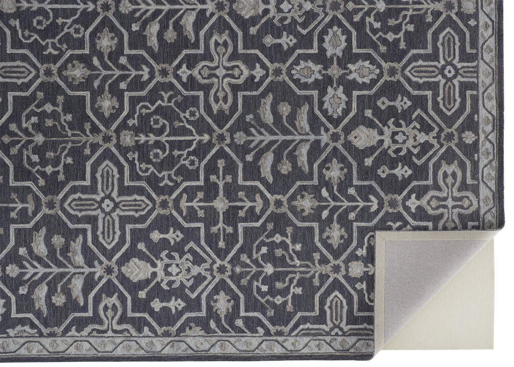 2 X 3 Blue And gray Wool Floral Tufted Handmade Stain Resistant Area Rug