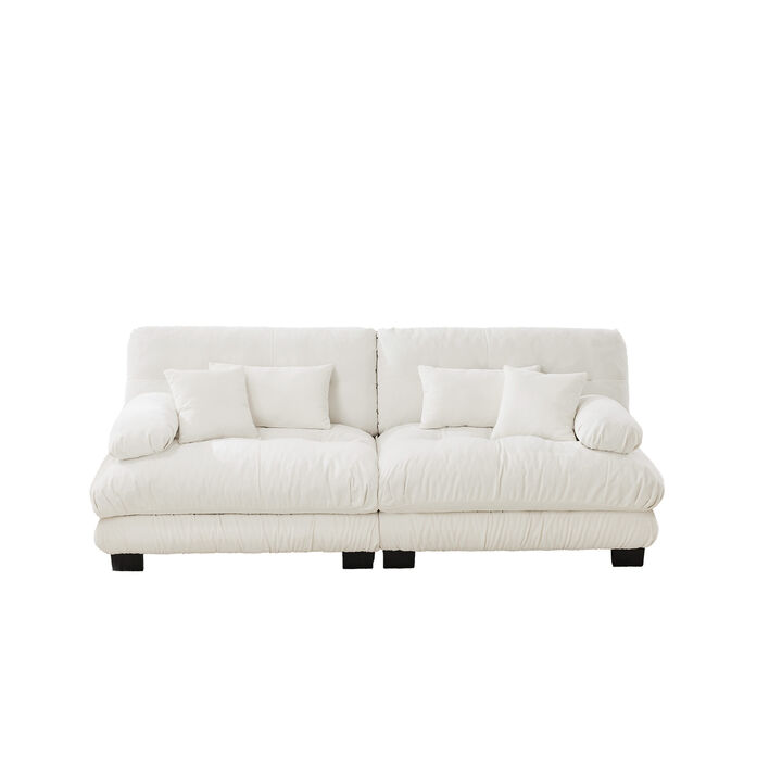 2-Seater Cloud Couch for Living Room, Chenille Fabric Sofa with 2 Lumbar & 2 Throw Pillows, High-Resilience Foam