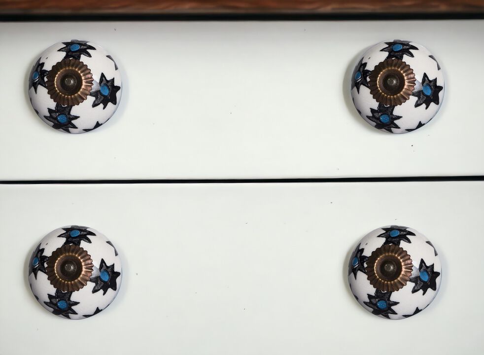 HomeRoots Set of Eight Black And White Ceramic And Metal Drawer Pull Knobs
