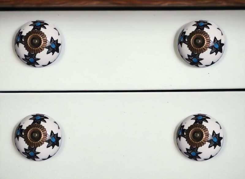 HomeRoots Set of Eight Black And White Ceramic And Metal Drawer Pull Knobs image number 1