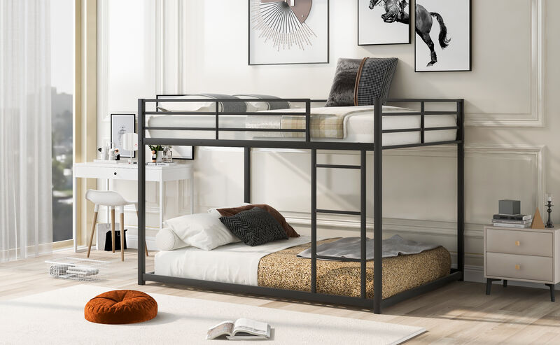 Metal Bunk Bed with Ladder Space-Saving Low Bunk Bed for Kids or Adults