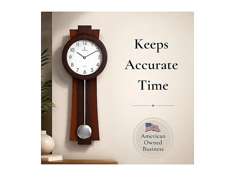 Pendulum Wall Clock Battery Operated Modern 23 X 8 Inch 5 Inch Silent Wood Decor