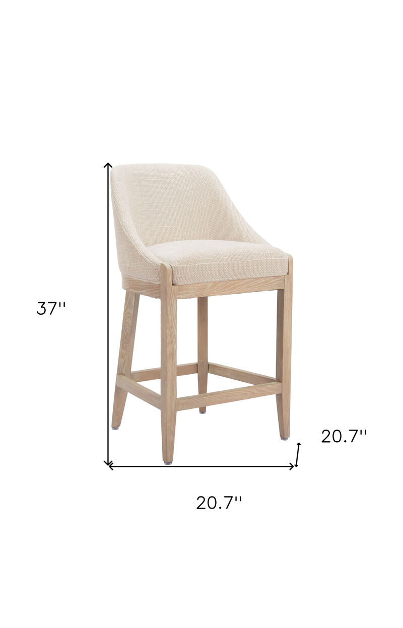 HomeRoots 27" Beige and Natural Fabric and Solid Wood Counter Height Bar Chair image number 6