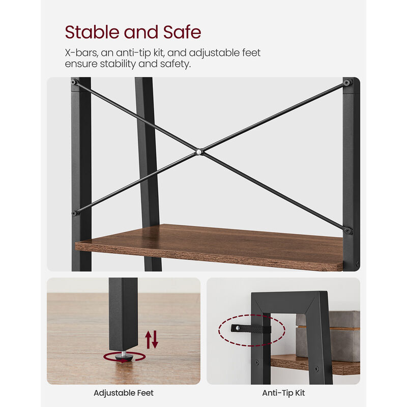 4 Tier Ladder Shelf with Steel Frame Industrial Storage Rack image number 3
