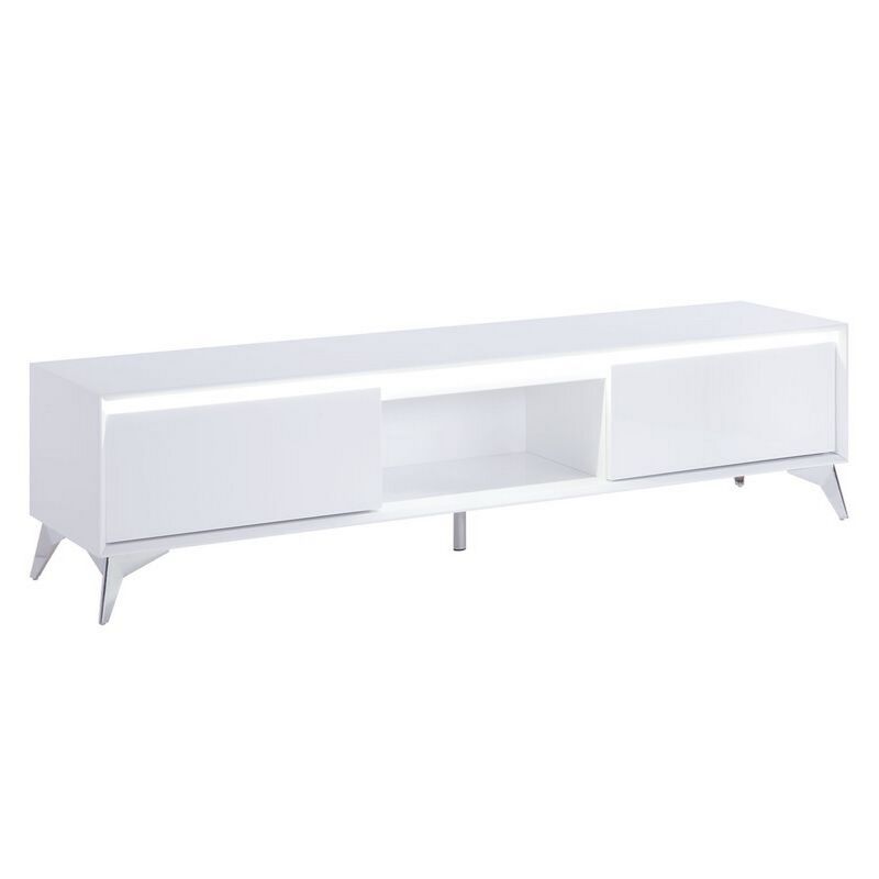 TV Stand with 2 Door Storage and LED Touch Light, White-Benzara