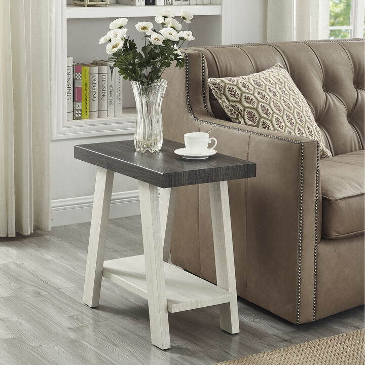 Streamdale Two-Tone Wood Shelf Side Table in Weathered Charcoal and Beige