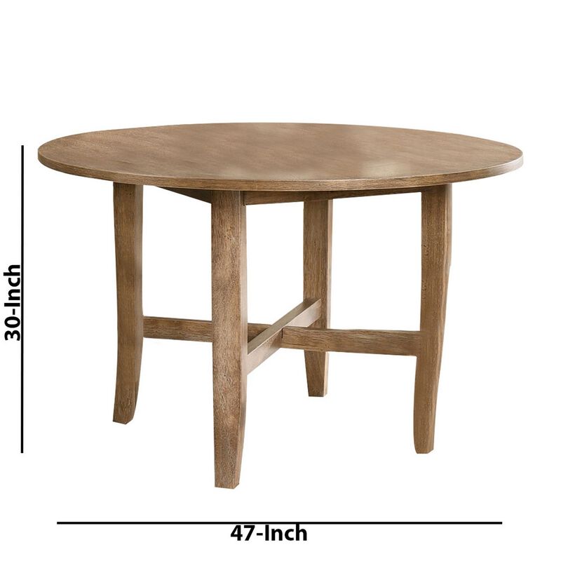 47 Inch Farmhouse Style Round Wooden Dining Table, Rustic Brown-Benzara