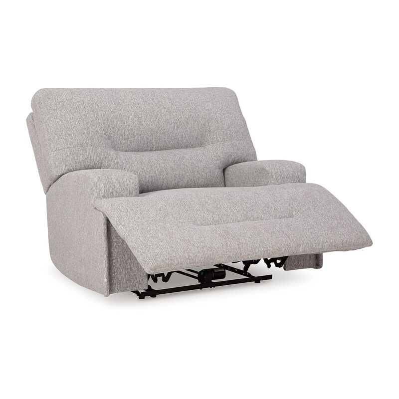 Marissa Wide Seat Power Recliner Chair, Gray Polyester, Soft Cushioned - Benzara