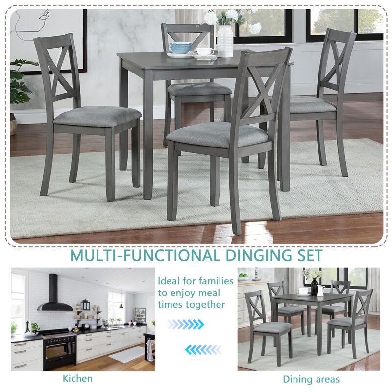 5 Piece Wooden Dining Table Set with 4 Chairs, square dining table set for 4, modern dining table set for kitchen, dining room table set image number 6