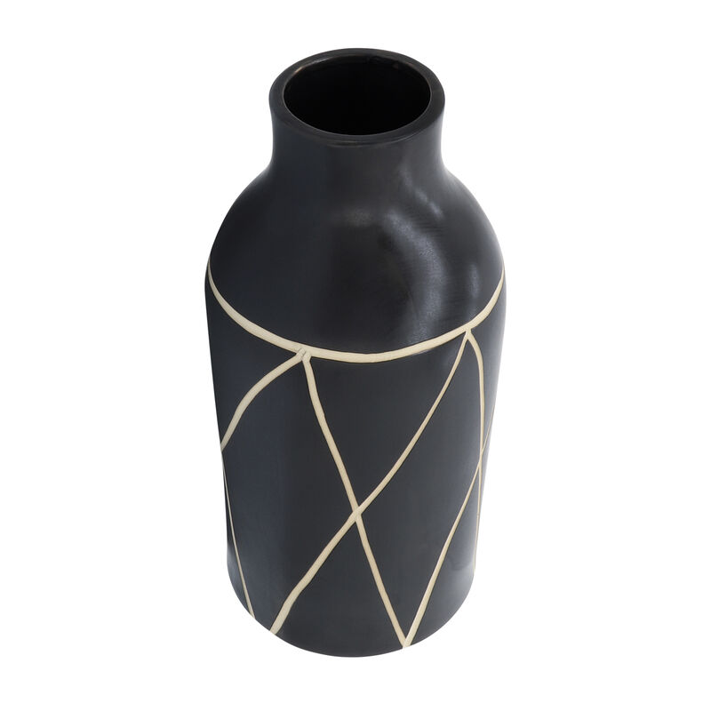 Cer, 16"H Tribal Vase, Black image number 2