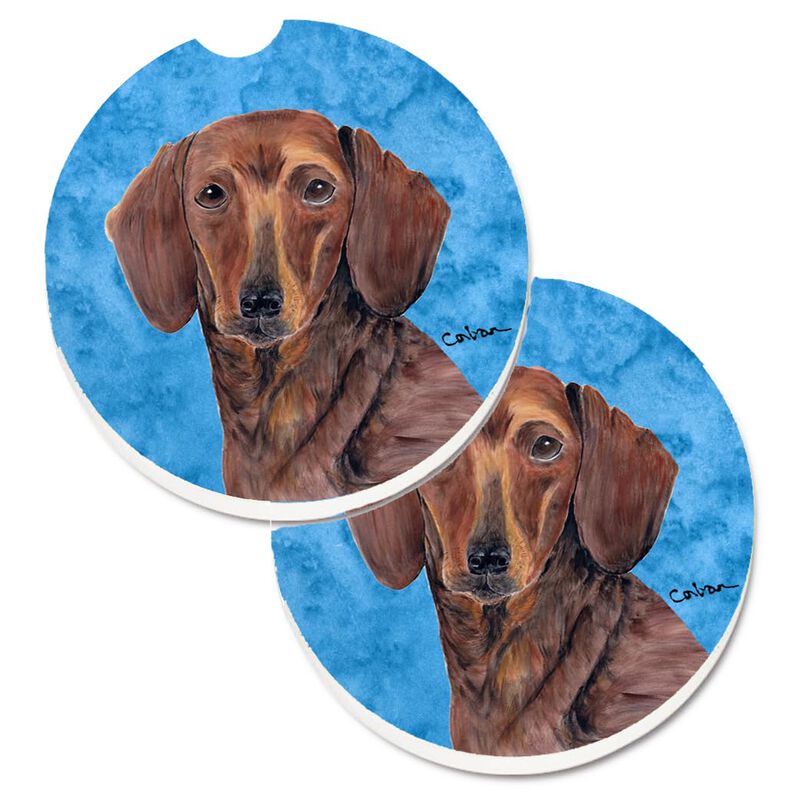 Caroline's Treasures Blue Dachshund Set of 2 Cup Holder Car Coasters SC9137BUCARC, 2.56, Multicolor image number 0