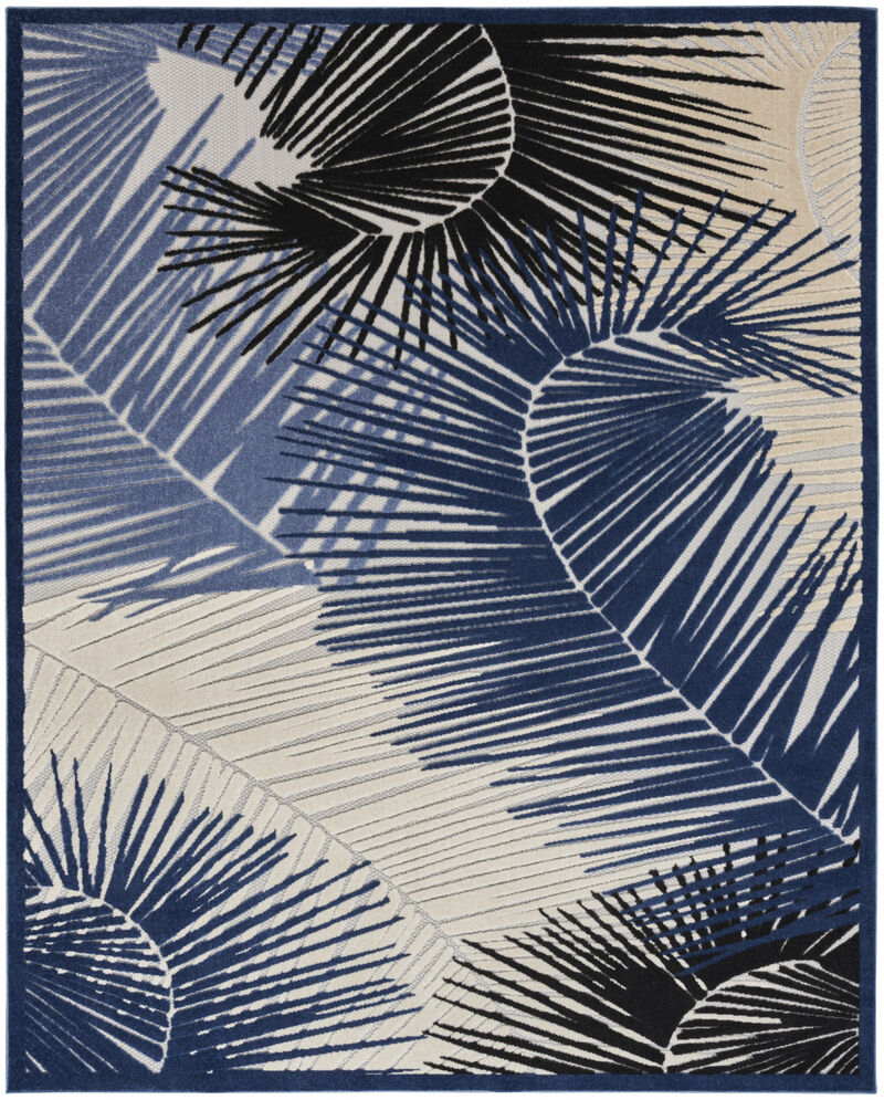 HomeRoots 8' X 10' Navy Blue Ivory And Black Palm Leaf Indoor Outdoor Area Rug image number 2