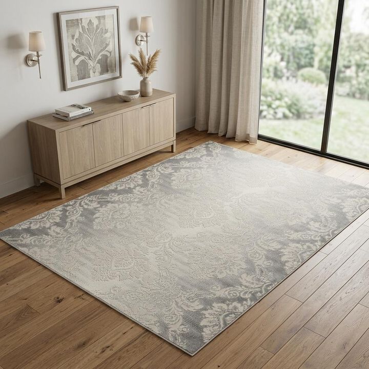 HomeRoots Damask Distressed Non Skid Area Rug