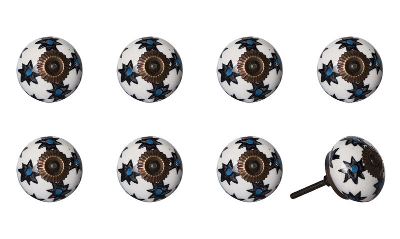 HomeRoots Set of Eight Black And White Ceramic And Metal Drawer Pull Knobs image number 3