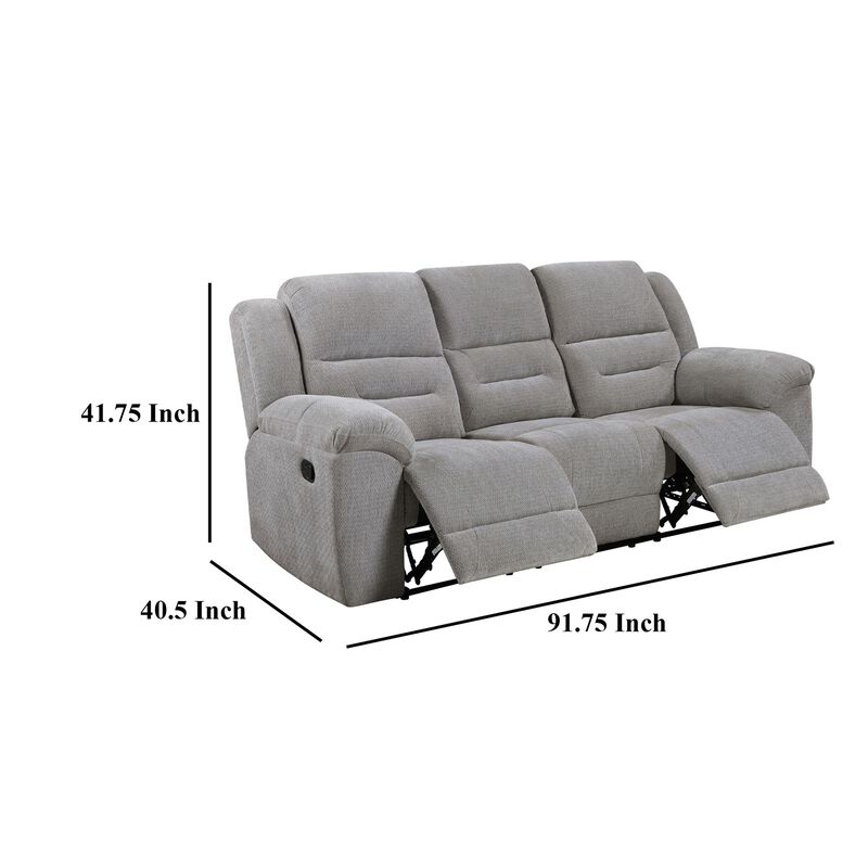 Gilo Manual Recliner Sofa, 92 Inch Light Gray, Pillow Top Armrests