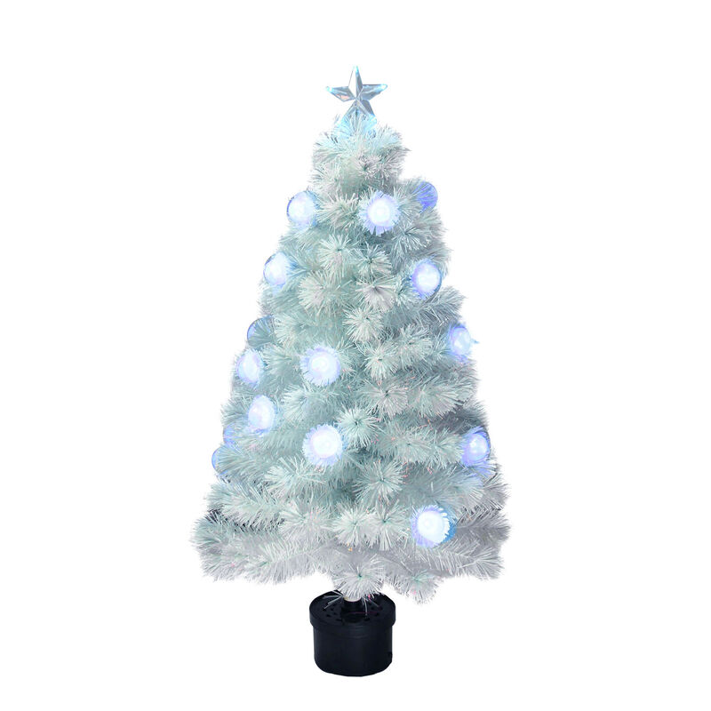4' Pre-Lit Medium White Iridescent Fiber Optic Artificial Christmas Tree  Blue LED Lights