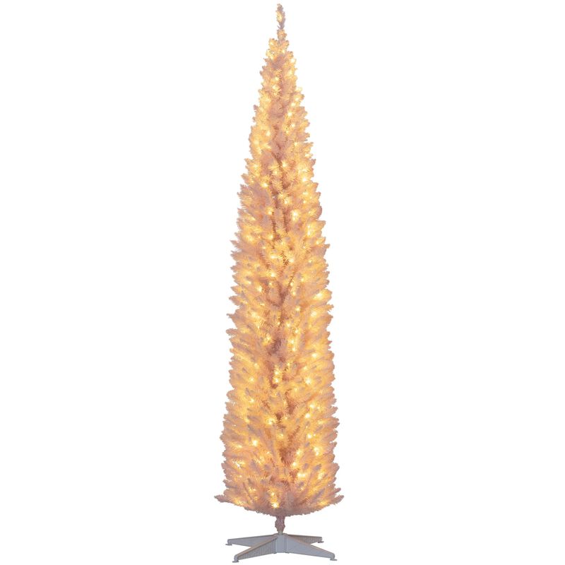 8 ft Tall Pre-Lit Slim Noble Fir Artificial Christmas Tree with 300 Warm White LED Lights and 618 Tips