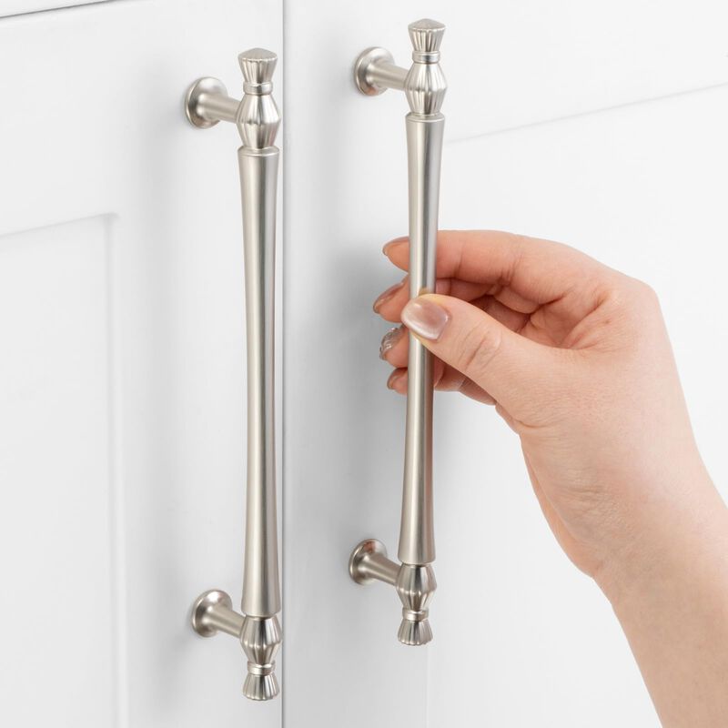 ASKANO Brushed Nickel Cabinet Pulls, 6-1/4 Inch Hole Centers, French Style Kitchen Cabinet Handles ZP2408 | Pack of 10, Solid Ha
