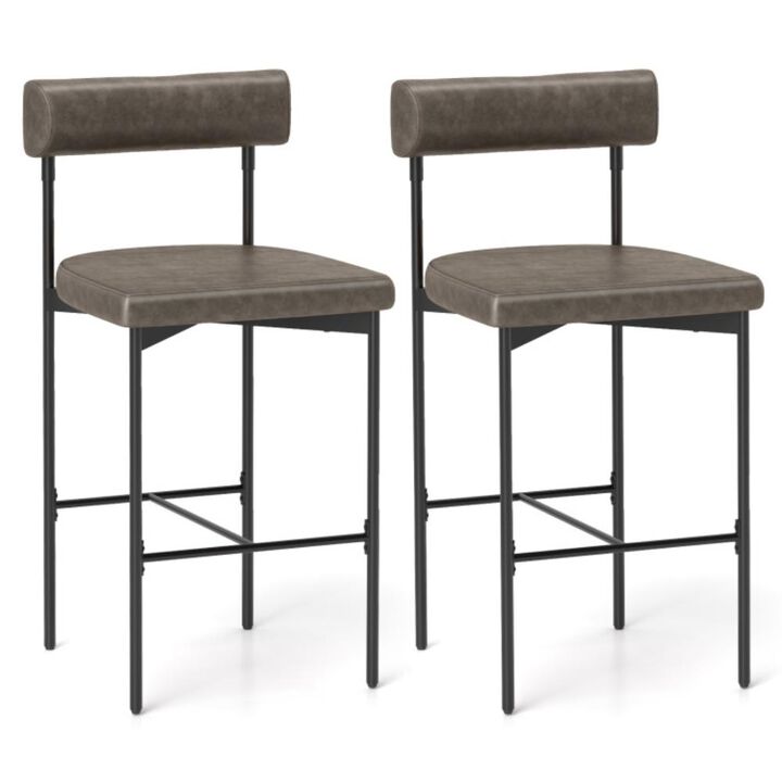 Hivvago Upholstered Bar Stools Set of 2 Counter Height Bar Chairs with  Backrest