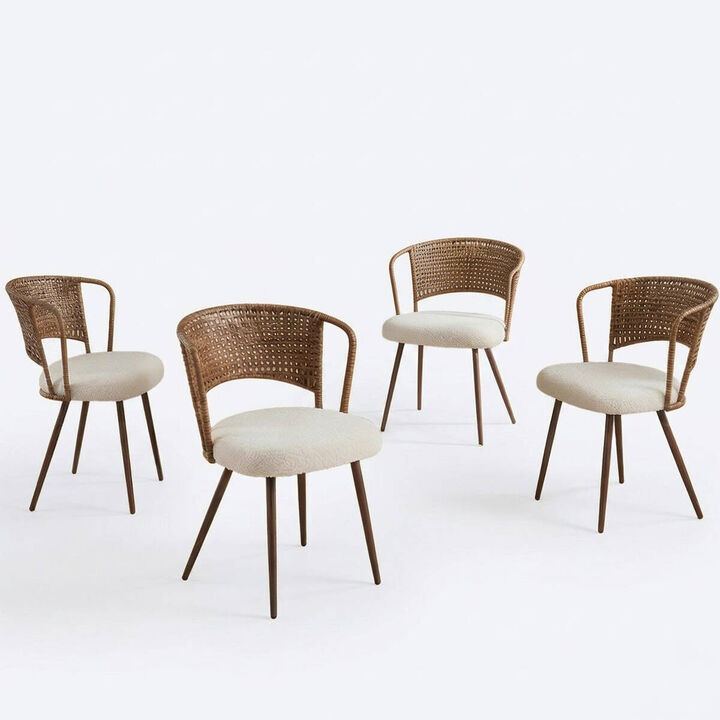 4 Pack Cane Back Dining Chairs Wingback Rattan Dining Chair Set with Cushioned Seats Metal Legs Kitchen Dining Chairs