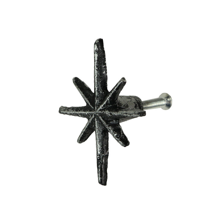 Set of 6 Antique Silver Cast Iron Mid-Century Modern Starburst Drawer Pulls and Cabinet Knobs, 2.75 Inches High - Vintage Charm for MCM Furniture and Decor