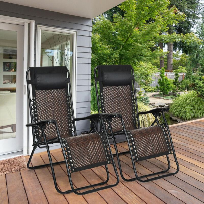 Hivvago 2 Pieces Folding Patio Rattan Zero Gravity Lounge Chair
