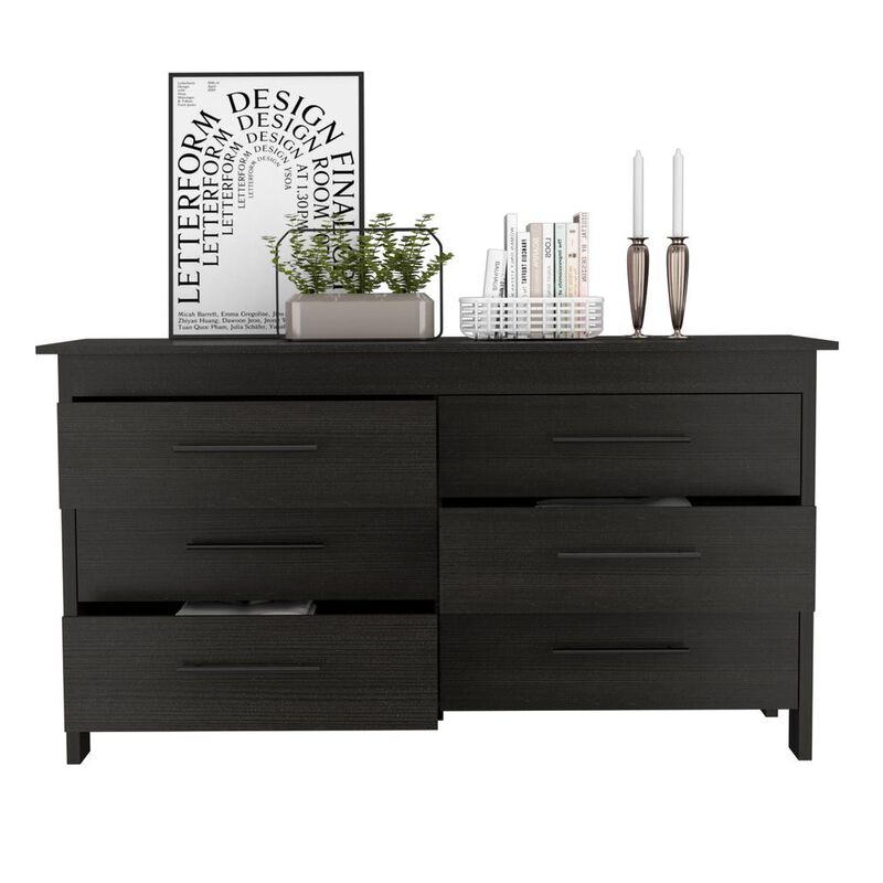 Paris 6 Drawer Double Dresser - Black