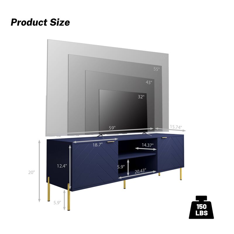 Unique Herringbone Design Multifunctional TV Stand With LED Light
