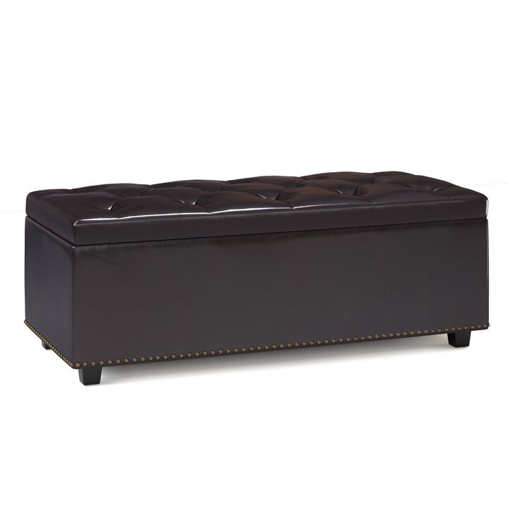 Hamilton Lift Top Rectangular Storage Ottoman in Tanners Brown Faux Leather