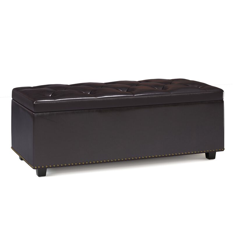 Hamilton Lift Top Rectangular Storage Ottoman in Tanners Brown Faux Leather image number 0