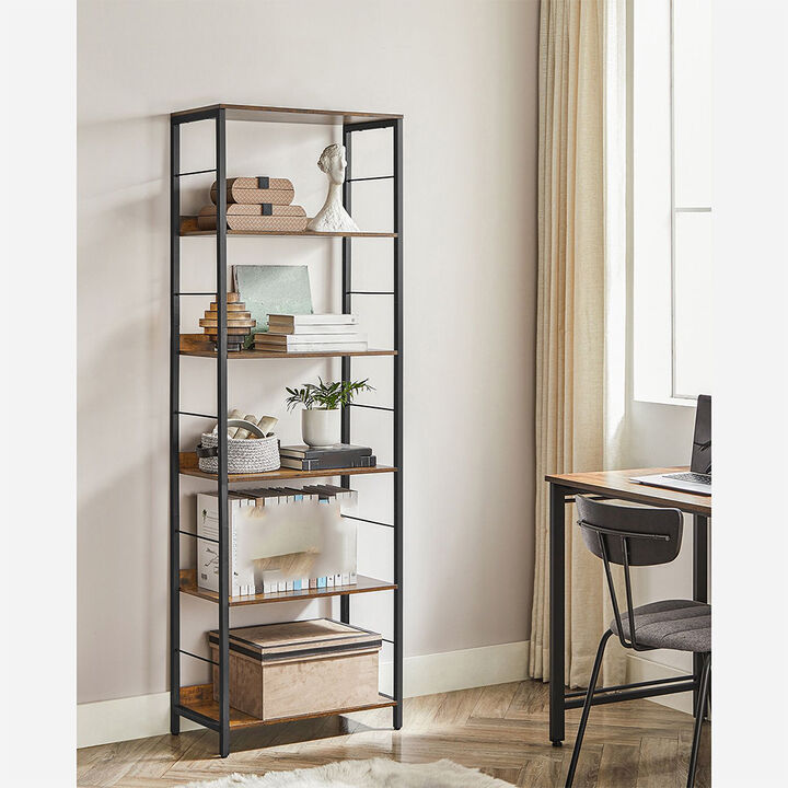 6-Tier Industrial Bookshelf with Metal Frame for Modern Home Storage