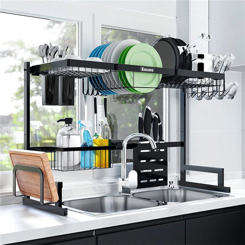 2-Tiers Adjustable Large Capacity Dish Drying Rack Over-The-Sink Space-Saving image number 1