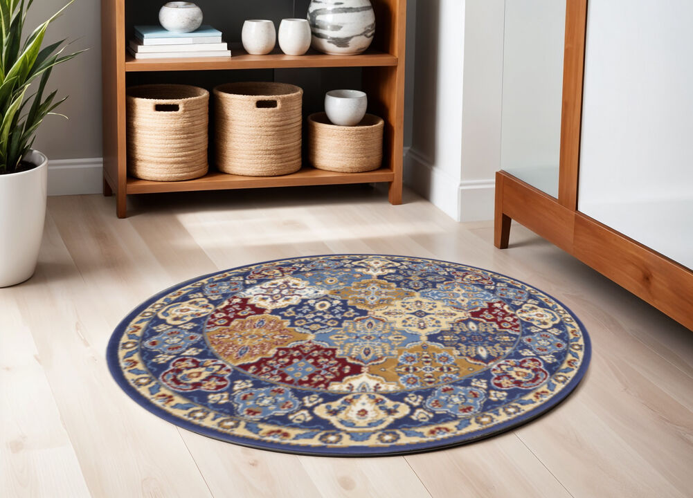 HomeRoots Ogee Distressed Non Skid Round Rug