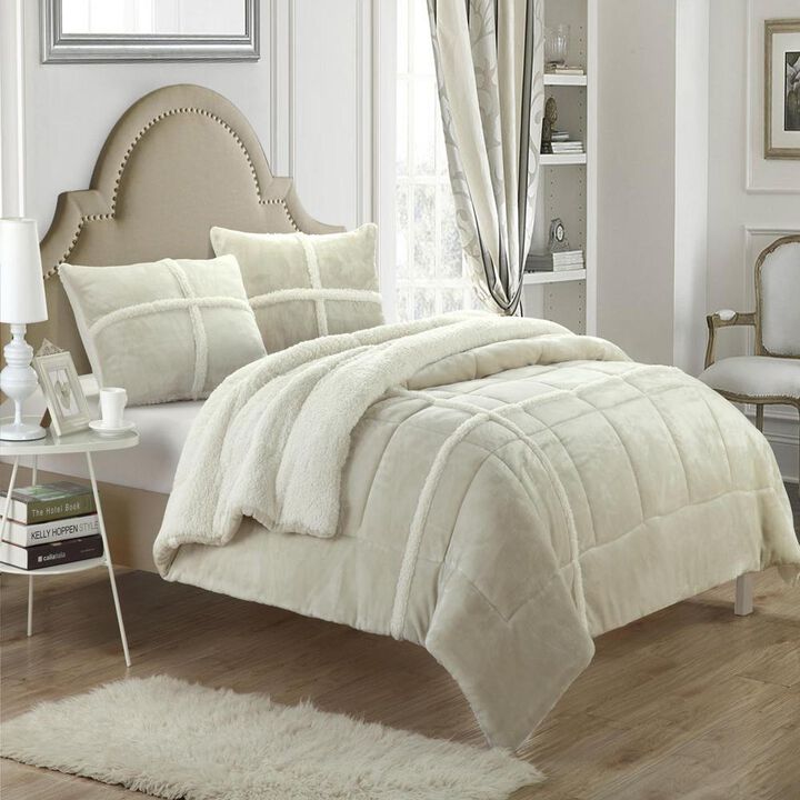 Chic Home Chloe Plush Microsuede Soft & Cozy Sherpa Lined 3 Pieces Comforter & Shams Set - King 104x90, Beige