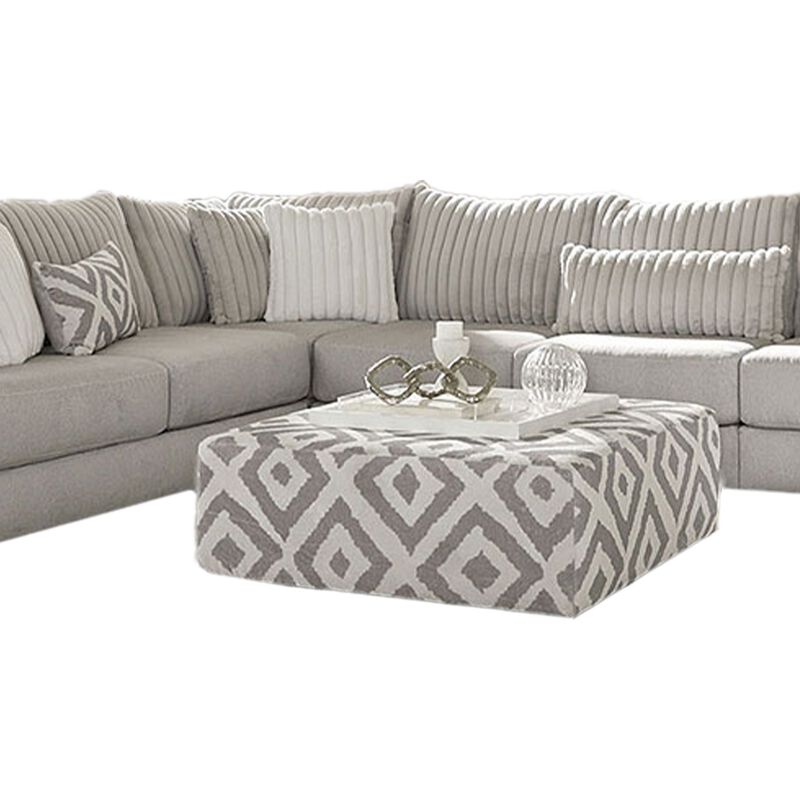 Tara Sectional L Sofa, Gray Chenille, 9 Accent Pillows, 139 Inch - Benzara image number 2