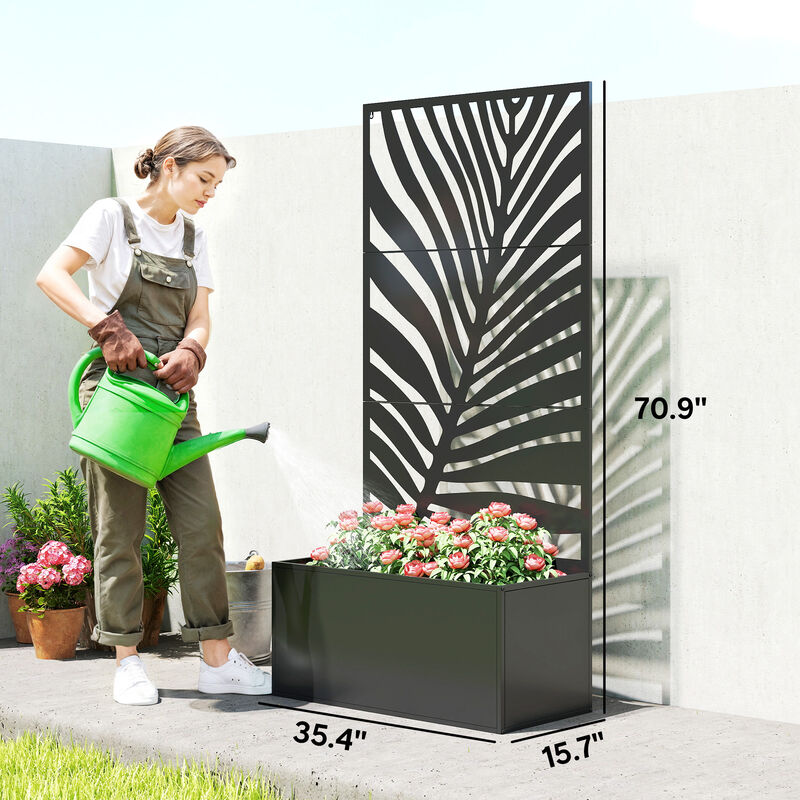 Hivvago Large Raised Garden Planter with Leaf Cut-Out Trellis image number 2
